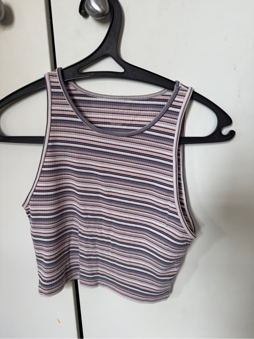 American Eagle Striped Ribbed Tank Top - Purple & Cream, Size S